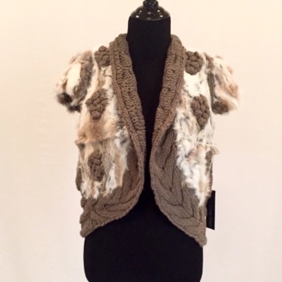 Love Token Rabbit Fur Short Sleeve Sweater Jacket - Picture 2 of 4